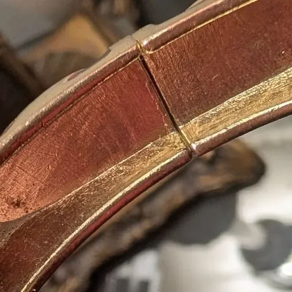 Vintage 80s Red Glass Panel Gold Tone Hinged Bangle Bold Statement - Picture 4 of 12